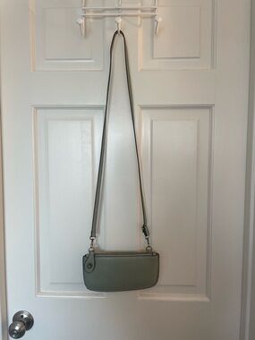 Minimal Leather Crossbody Bag in Sage Green